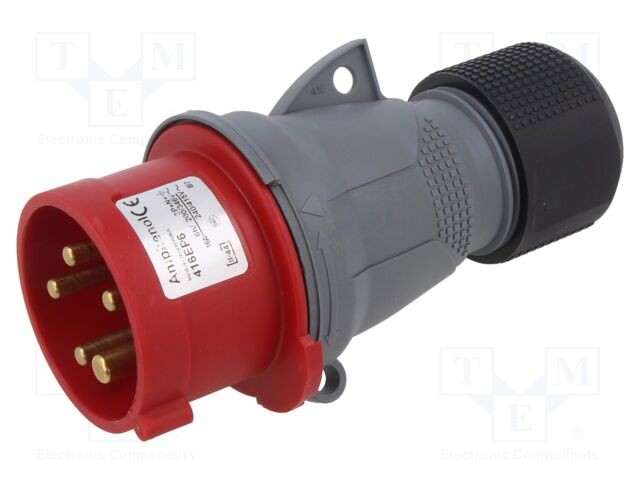 2CMA101967R1000-Amphenol Industrial, Easy & Safe IP44 Red Cable Mount 3P + N + E Industrial Power Plug, Rated At 16A, 415 V