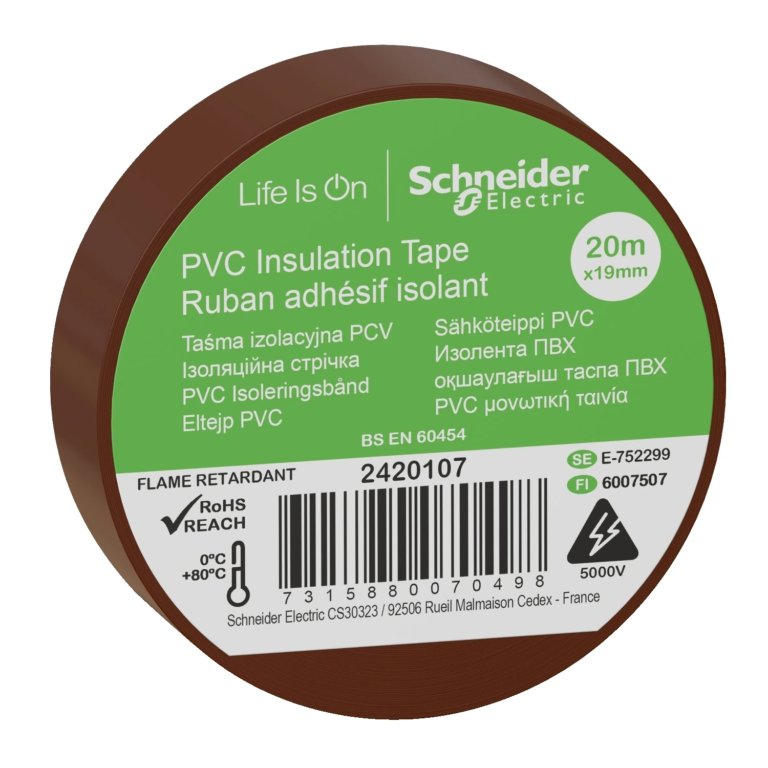 2420107-Insulation tape, Thorsman, 19mm x 20m, brown