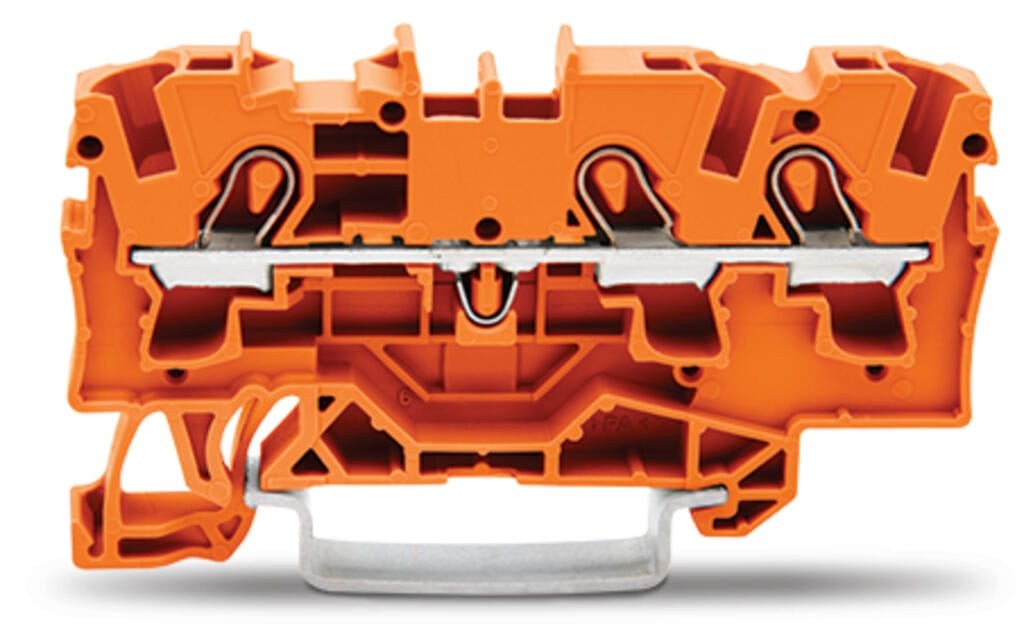 2004-1302-3-conductor through terminal block; 4 mm²; suitable for Ex e II applications; side and center marking; for DIN-rail 35 x 15 and 35 x 7.5; Push-in CAGE CLAMP®; 4,00 mm²; orange