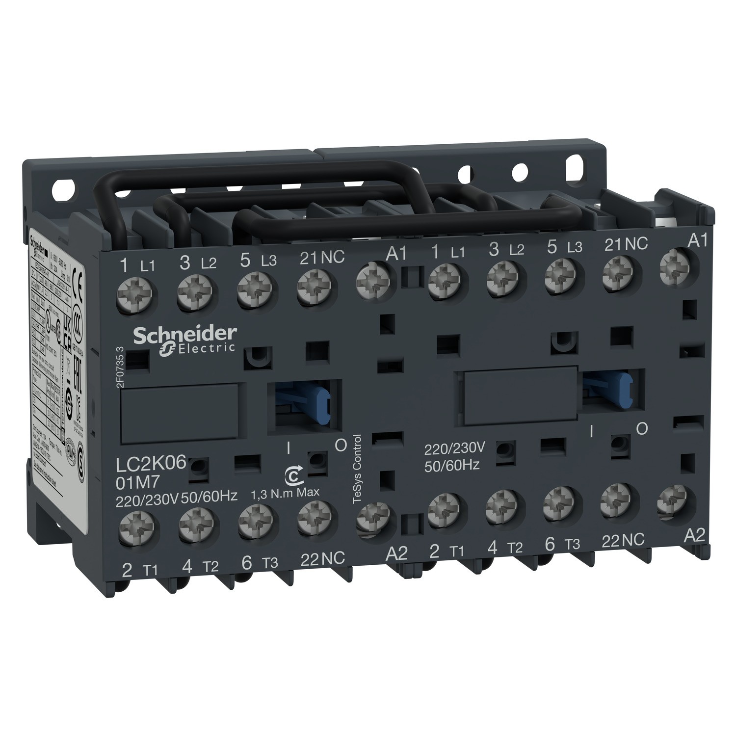 LC2K0901E7-reversing Contactor, TeSys K, 3P, AC-3/AC-3e,440V 9A, 1NC, 48V AC coil