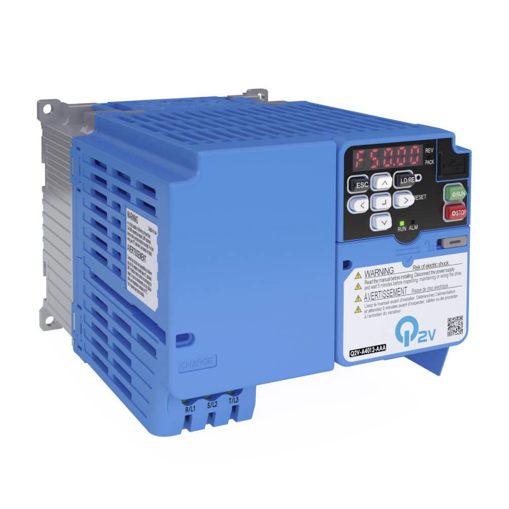 Q2V-A4004-AAA-Inverter Q2V, 400 V, ND: 4.1 A / 1.5 kW, HD: 3.4 A / 1.1 kW, IP20, EMC filter class C2, max. output freq. 590Hz