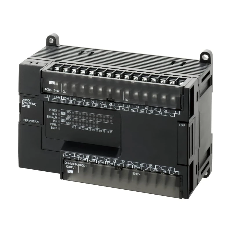 CP1E-E40SDR-A-PLC, 100-240 VAC supply, 24 x 24 VDC inputs, 16 x relay outputs 2 A, 2K steps program + 2K words data memory