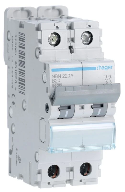NBN220A-MCB 2P 10kA/15kA B-20A 2M