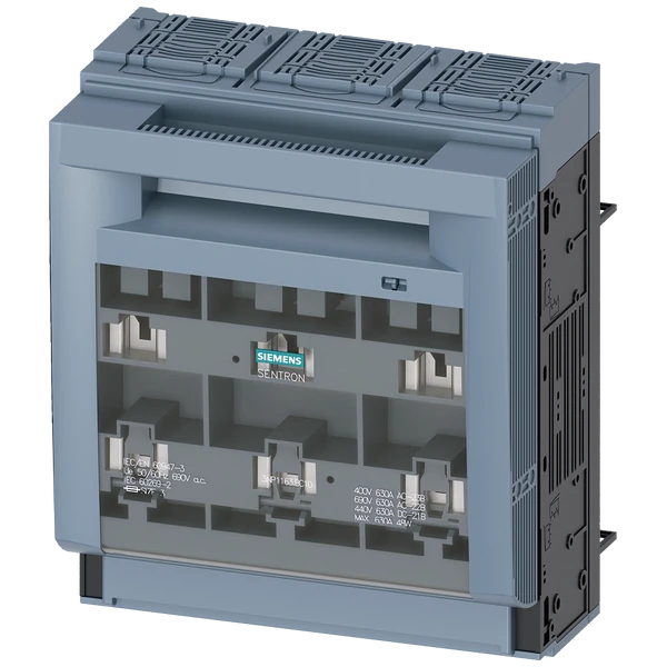 3NP1163-1BC10-SENTRON, Fuse switch disconnector 3NP1, 3-pole, NH3, 630 A, for Busbar system 8US 60 mm, flat terminal, Cover level 32/70 mm
