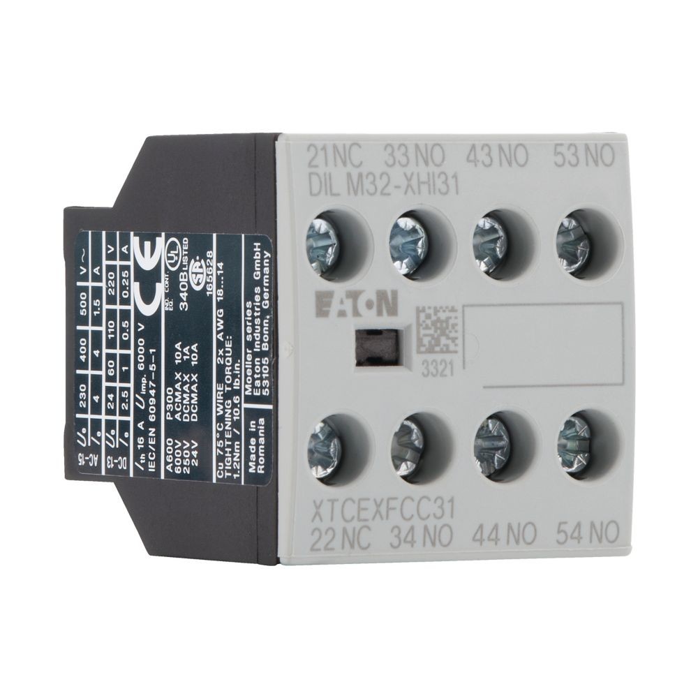 106112-DILM32-XHI31 - Auxiliary contact module, 4 pole, Ith= 16 A, 3 N/O, 1 NC, Front fixing, Screw terminals, DILM7-10 - DILM38-10