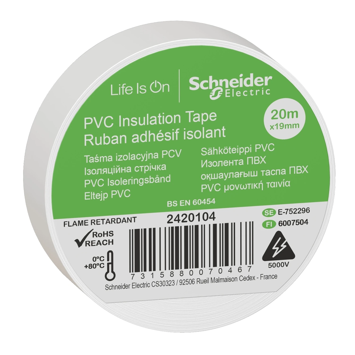 2420104-Insulation tape, Thorsman, 19mm x 20m, white