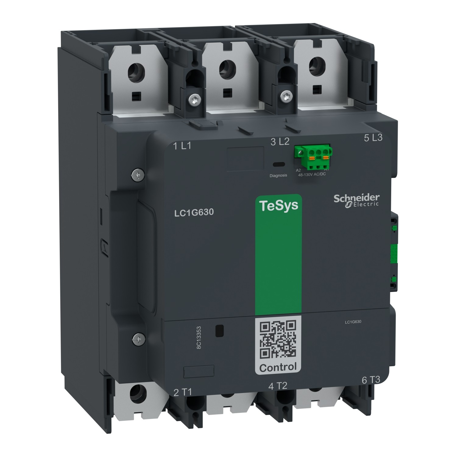 LC1G630KUEN-High power contactor, TeSys Giga, 3 pole (3NO), AC-3 <=440V 630A, standard version, 100…250V wide band AC/DC coil