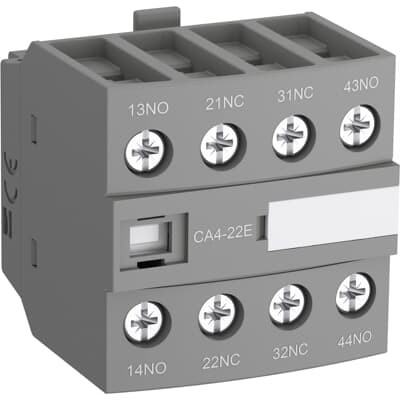 1SBN010140R1231-CA4-31N is a 4-pole front mounted auxiliary contact block equipped with screw terminals