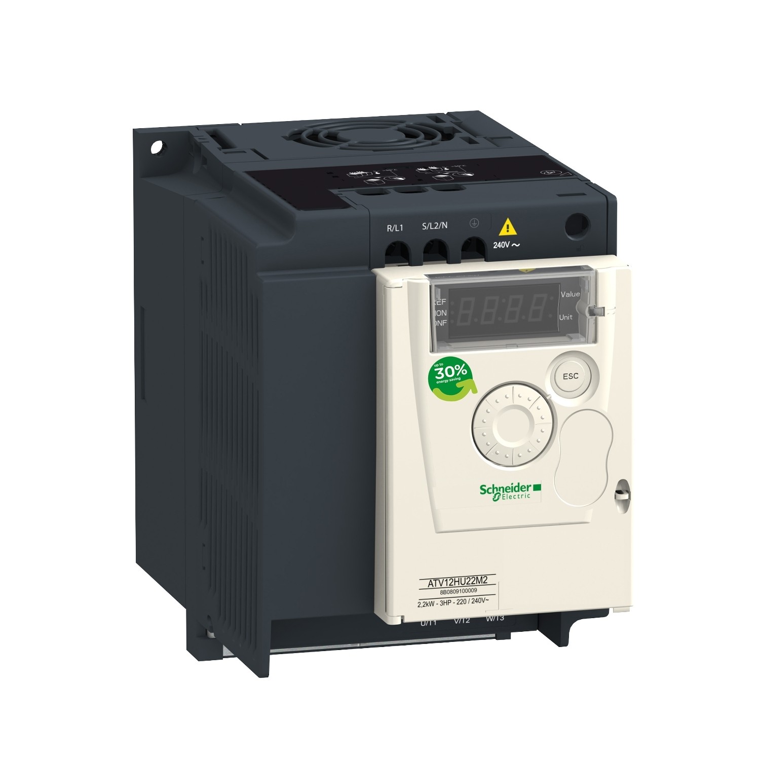 ATV12HU15M2-variable speed drive, Altivar 12, 1.5kW, 2hp, 200 to 240V, 1 phase, with heat sink