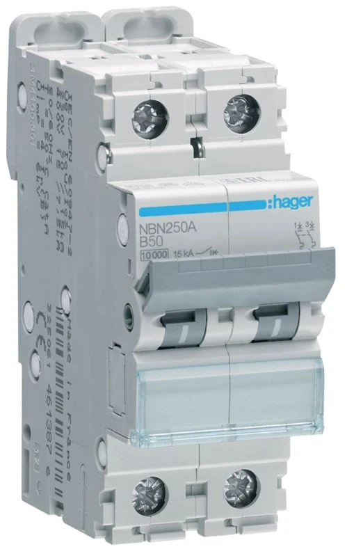 NBN250A-MCB 2P 10kA/15kA B-50A 2M