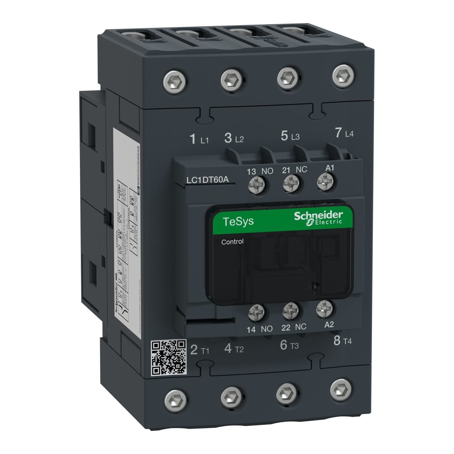 LC1DT60AP7-IEC contactor, TeSys Deca, nonreversing, 60A resistive, 4 pole, 4 NO, 230VAC 50/60Hz coil, open style