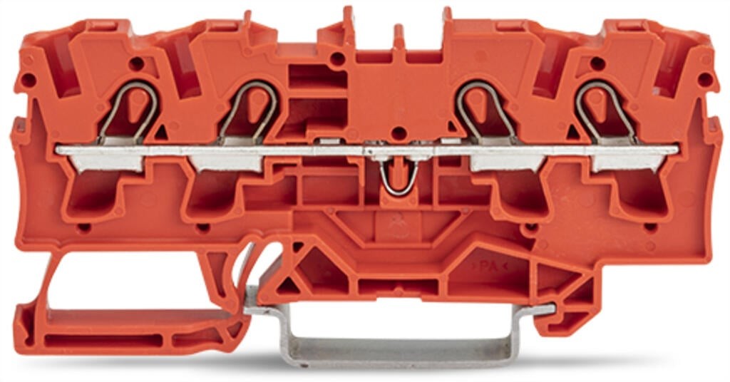2004-1402-4-conductor through terminal block; 4 mm²; suitable for Ex e II applications; side and center marking; for DIN-rail 35 x 15 and 35 x 7.5; Push-in CAGE CLAMP®; 4,00 mm²; orange