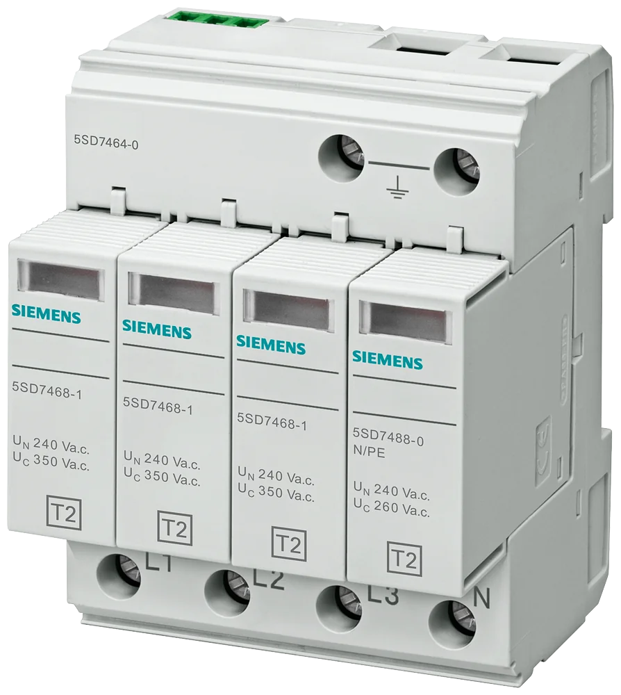 5SD7464-0-Surge arrester Type 2 Requirement class C, UC 350V Pluggable protective modules 4-pole, 3+1 circuit for TN-S and TT systems