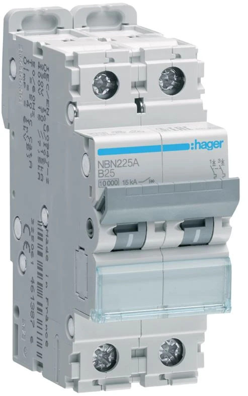 NBN225A-MCB 2P 10kA/15kA B-25A 2M