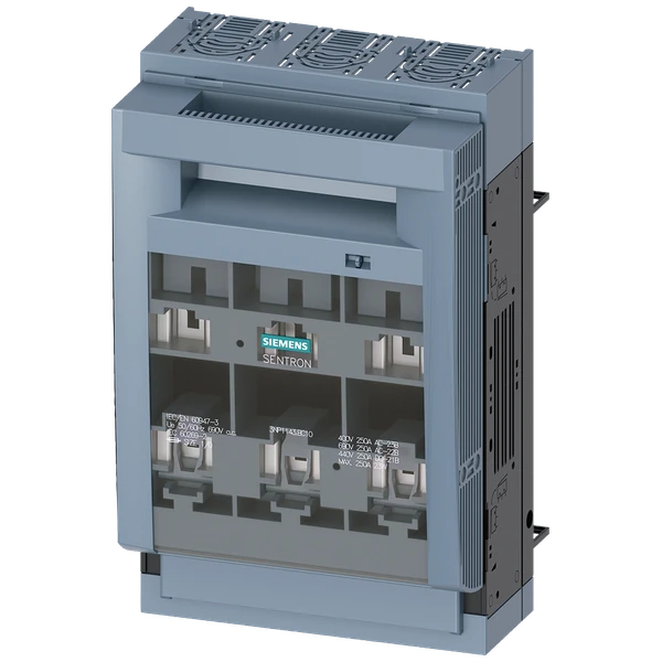 3NP1143-1BC10-SENTRON, Fuse switch disconnector 3NP1, 3-pole, NH1, 250 A, for Busbar system 8US 60 mm, flat terminal, Cover level 32/70 mm