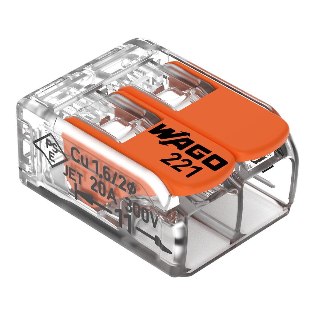 221-412-Splicing connector with levers; for all conductor types; max. 4 mm²; 2-conductor; with levers; transparent housing; Surrounding air temperature: max 85°C (T85); 4,00 mm²; transparent