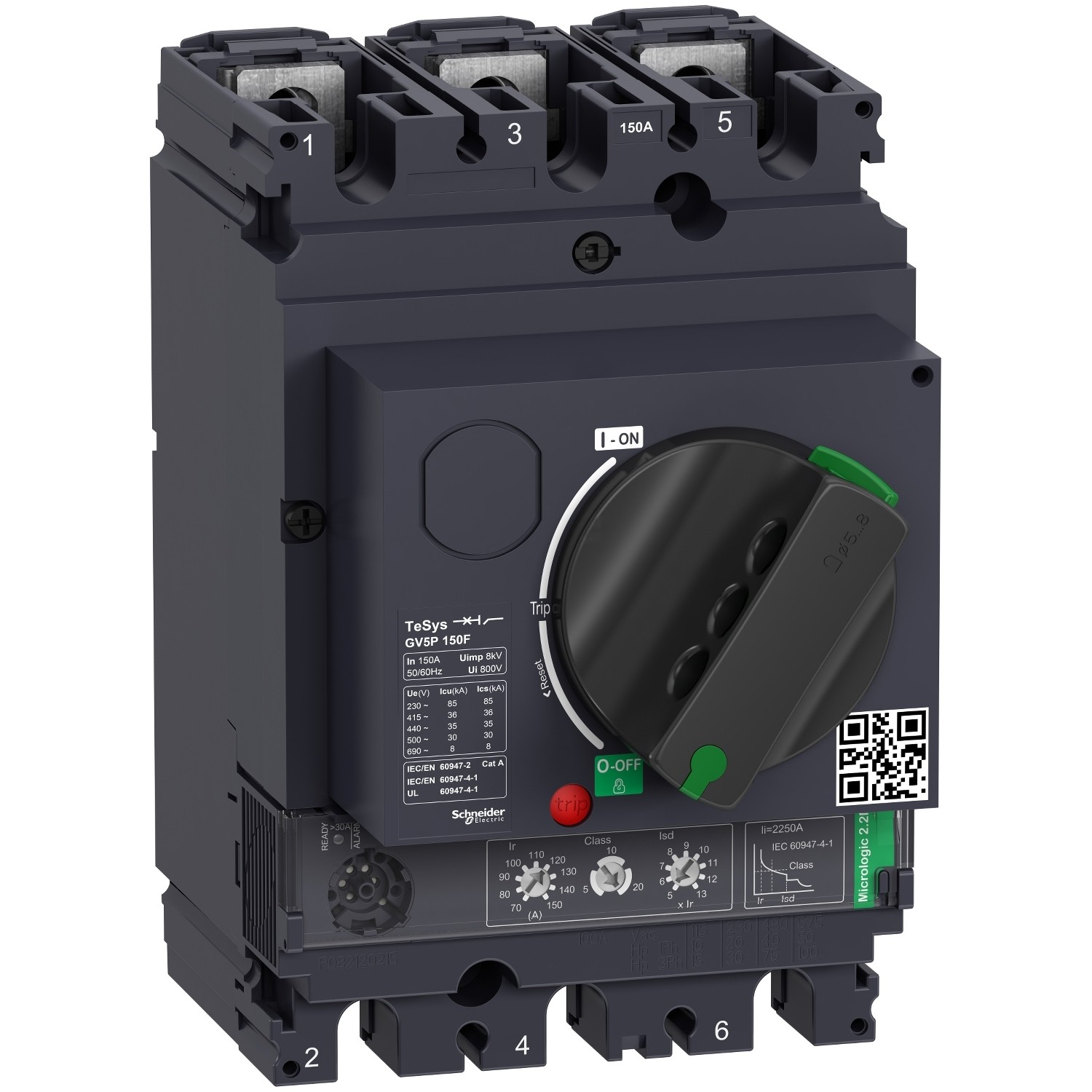 GV5P150F-Motor circuit breaker, TeSys GV5, 3P, 150A, Icu 36kA, thermal magnetic