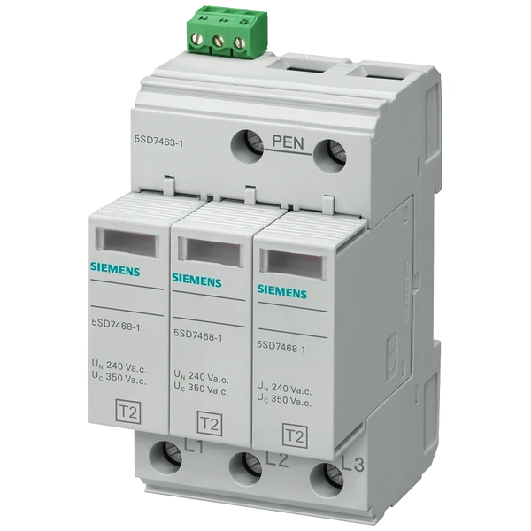 5SD7463-1-Surge arrester Type 2 Requirement class C, UC 350V Pluggable protective modules 3-pole, 3+0 circuit for TNC systems with remote display