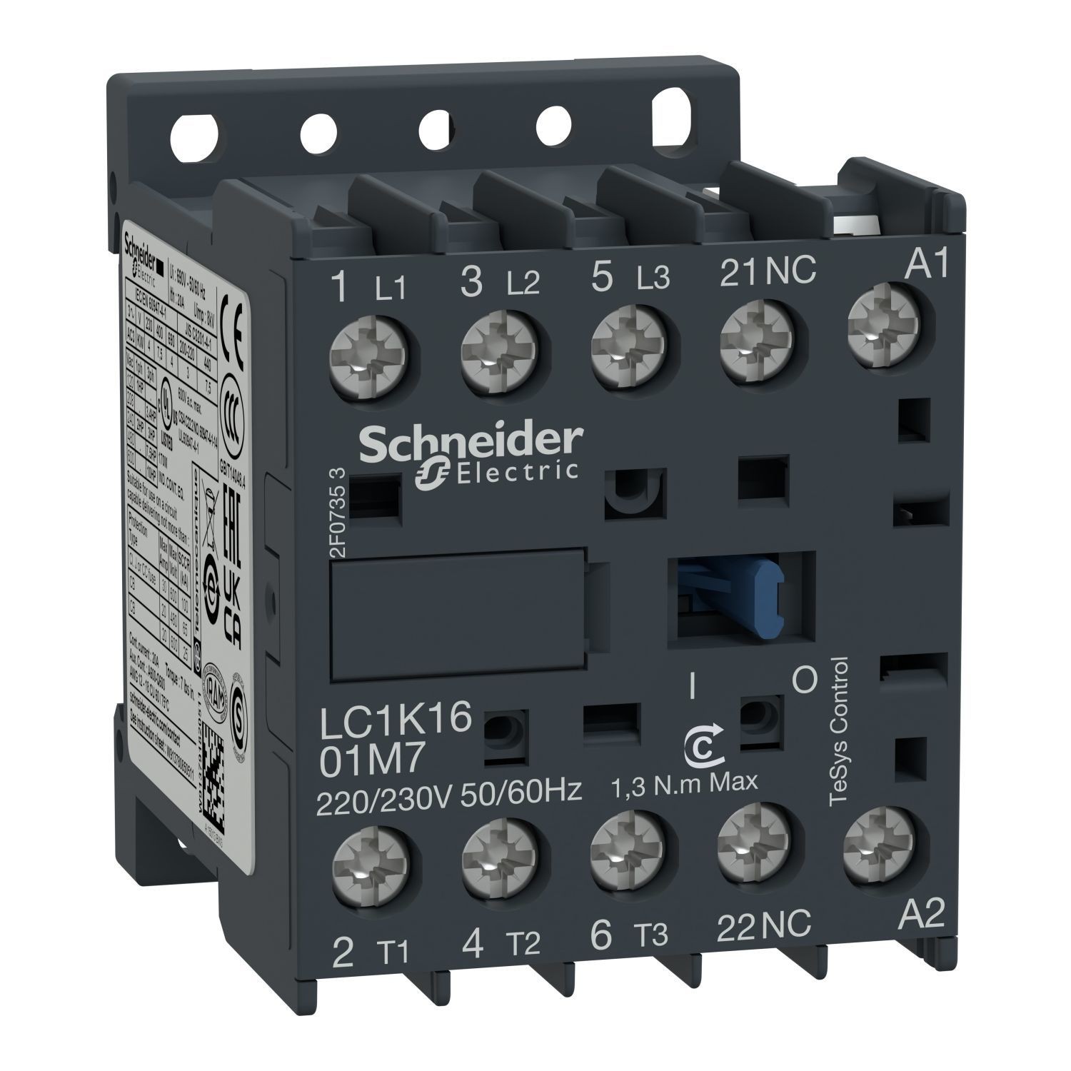 LC1K1601E7-Contactor, TeSys K, 3P, AC-3/AC-3e,