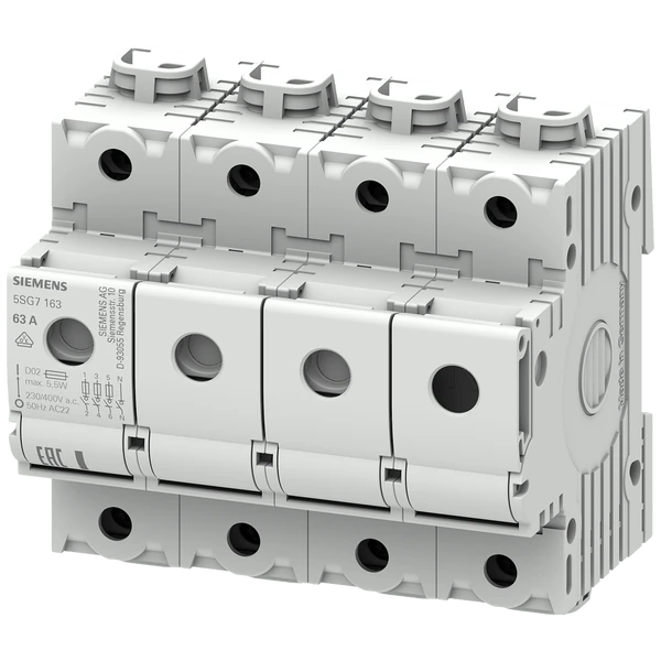 5SG7163-MINIZED, Switch disconnector with Fuse, D02, 3P+N, In: 63 A, Un AC: 400 V
