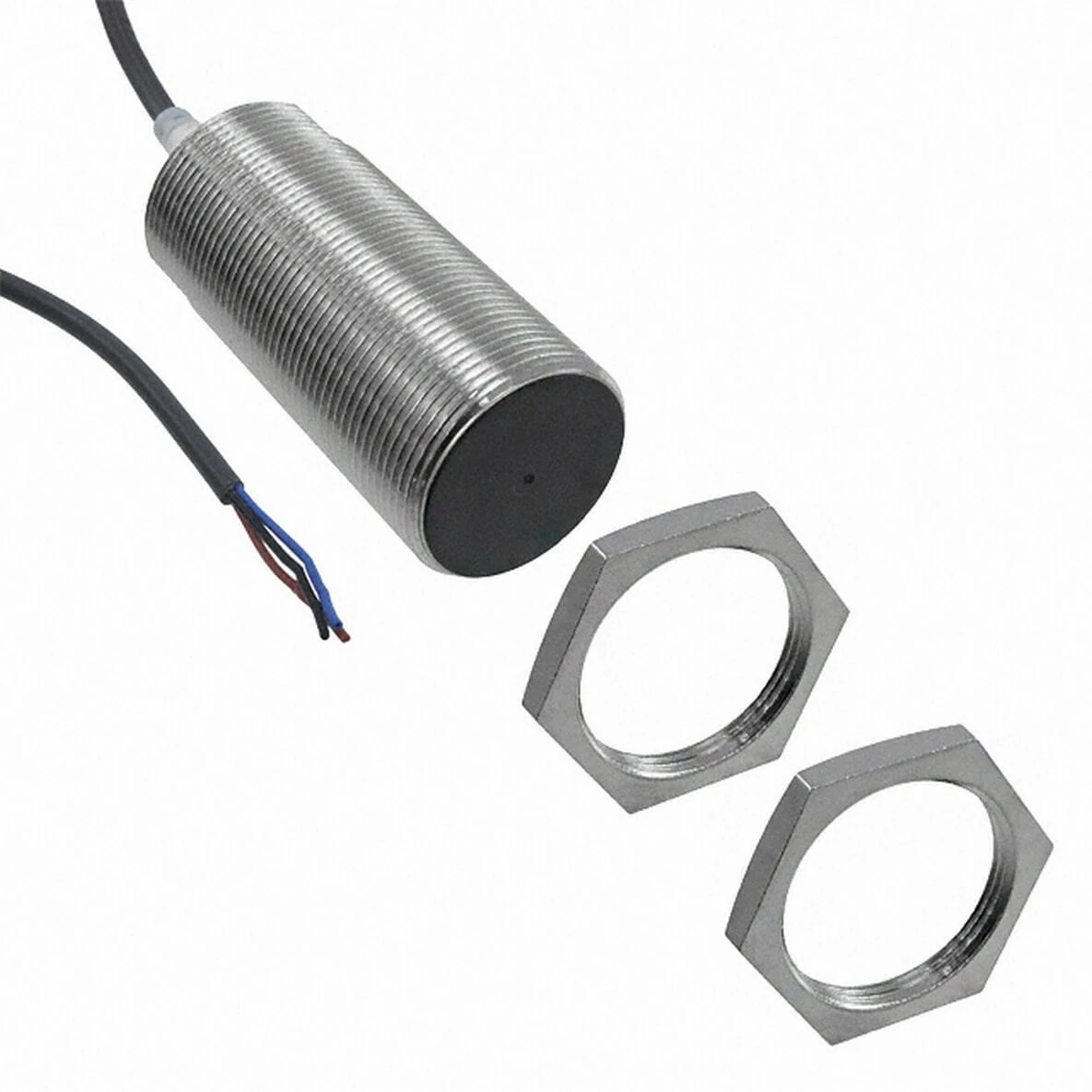 E2A-M30LS15-WP-D2-2M-Inductive sensor, brass-nickel, long body, M30, flat head, 15mm, DC, 2-wire, NC, 2m cable