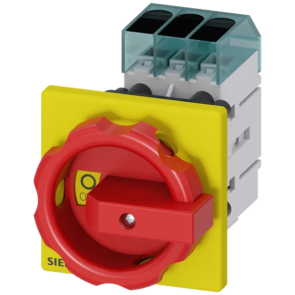 3LD3254-0TK53-Load disconnector 3LD3, Iu 32 A Main switch 3-pole Rated operating capacity for AC-23 A at 400V 11.5kW Front plate mounting Basic switch with Central hole mounting 22.5mm Rotary actuator red / yellow 66 x 66 mm