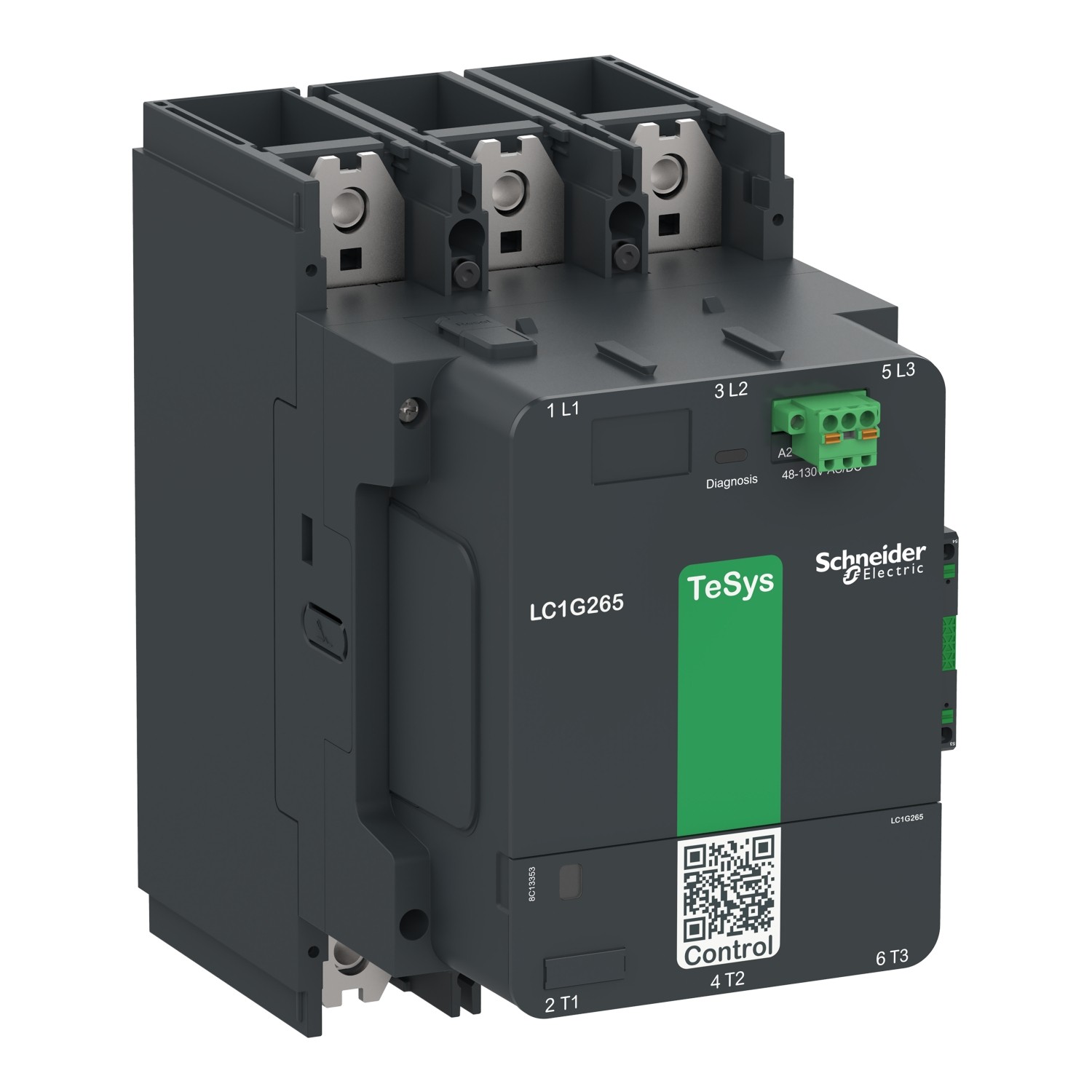 LC1G265KUEN-High power contactor, TeSys Giga, 3 pole (3NO), AC-3 <=440V 265A, standard version, 100…250V wide band AC/DC coil