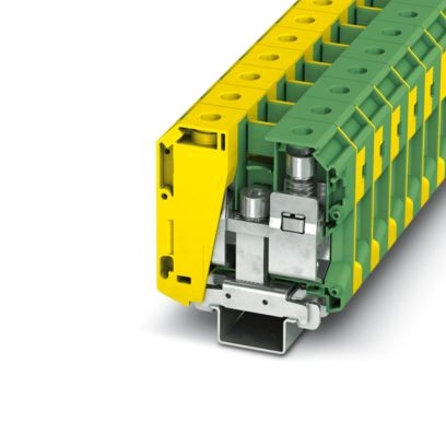 3213141-UKH 70-PE/S - Protective conductor terminal block, number of connections: 2, number of positions: 1, connection method: Screw connection, Rated cross section: 70 mm2, cross section: 16 mm2 - 95 mm2, mounting method: PE foot with mounting screw, M