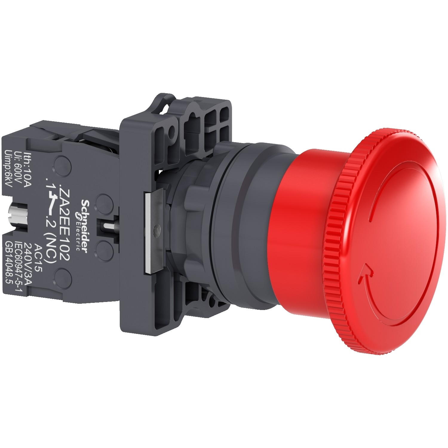 XA2ES542-Complete emergency switching off push button, Easy Harmony XA2, plastic, red mushroom 40mm, 22mm, turn to release, 1NC