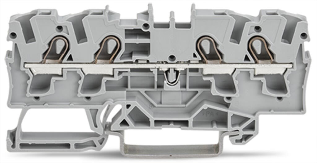 2004-1401-4-conductor through terminal block; 4 mm²; suitable for Ex e II applications; side and center marking; for DIN-rail 35 x 15 and 35 x 7.5; Push-in CAGE CLAMP®; 4,00 mm²; gray