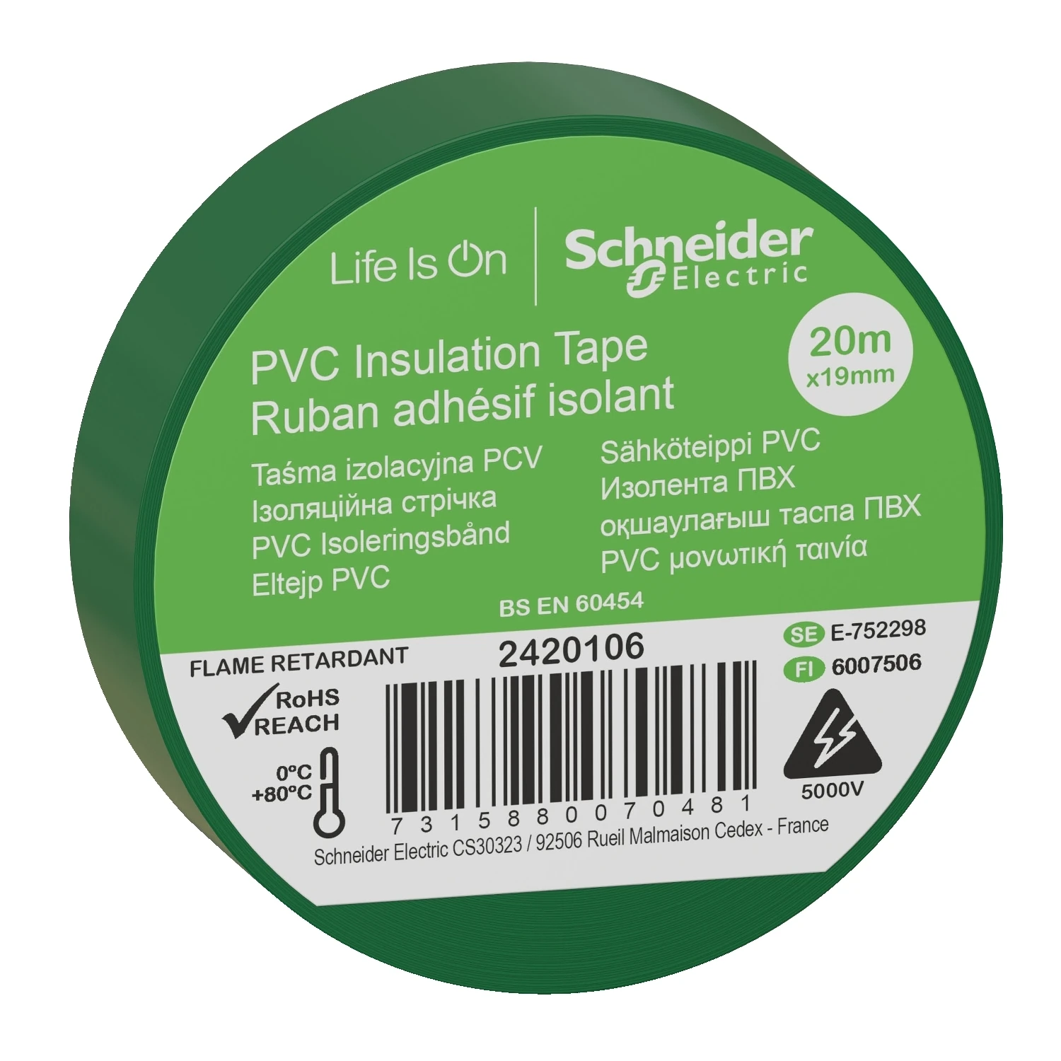 2420106-Insulation tape, Thorsman, 19mm x 20m, green