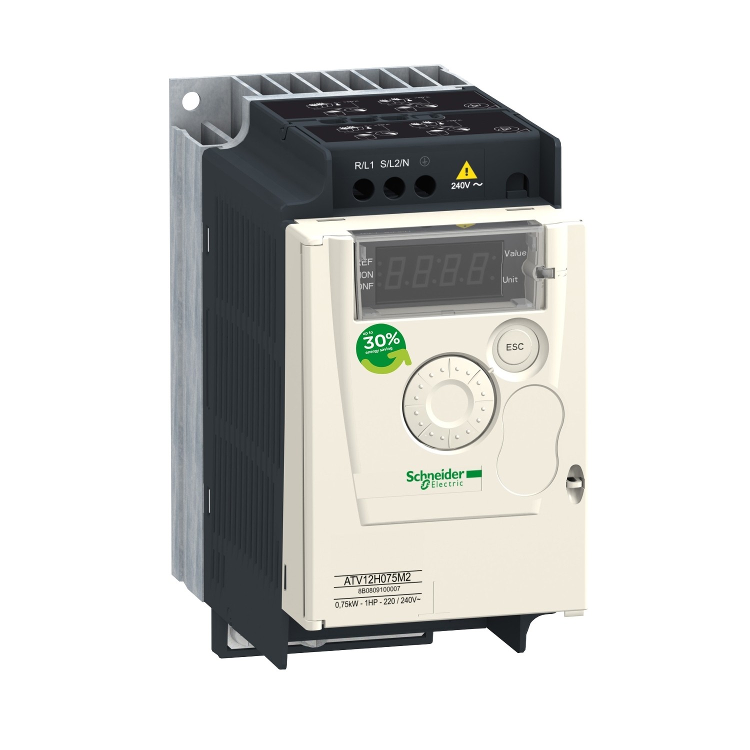 ATV12H055M2-variable speed drive, Altivar 12, 0.55kW, 0.75hp, 200 to 240V, 1 phase, with heat sink