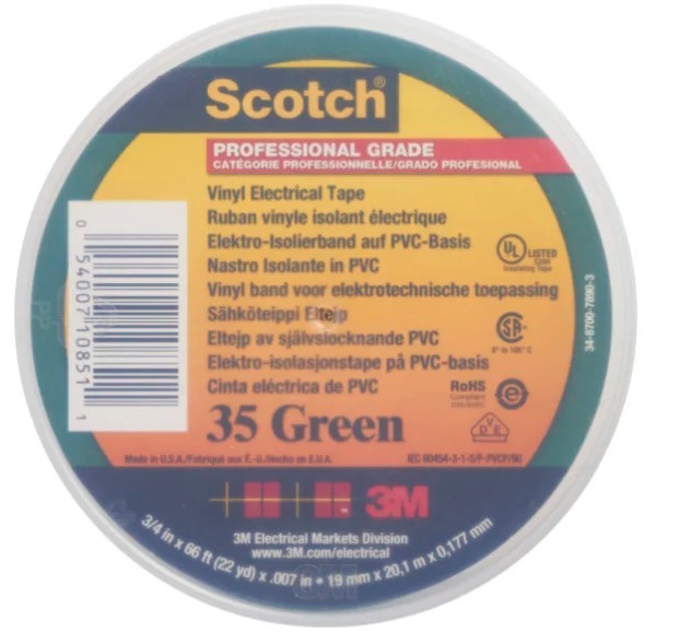 7100149154-3M Scotch 35 Green PVC Electrical Tape, 19mm x 20m