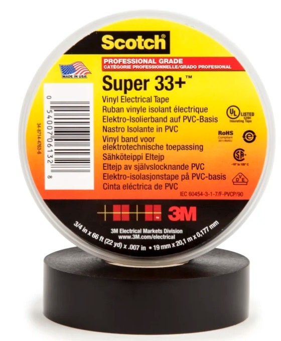 7100184776-Scotch Super 33+ Black PVC Electrical Tape, 19mm x 20m