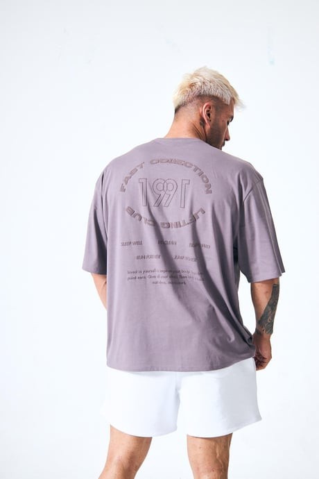 “1991” Arka Ve Ön Kabartma Baskılı Oversize - Lila