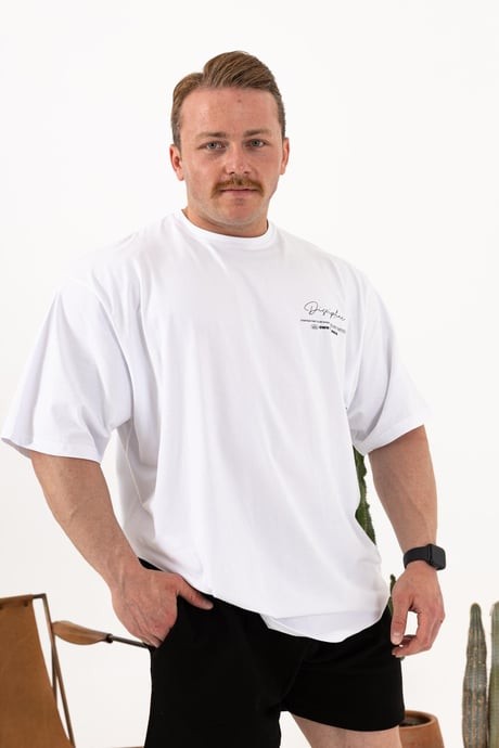 Oversize Beyaz T-Shirt – Erkek Günlük Spor Stil (Discipline Baskılı)