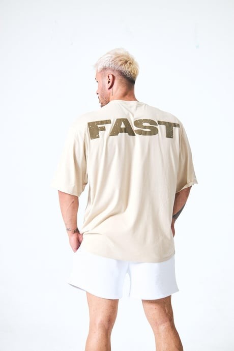 “Fast” Arka Ve Ön Kabartma Baskılı Oversize - Bej