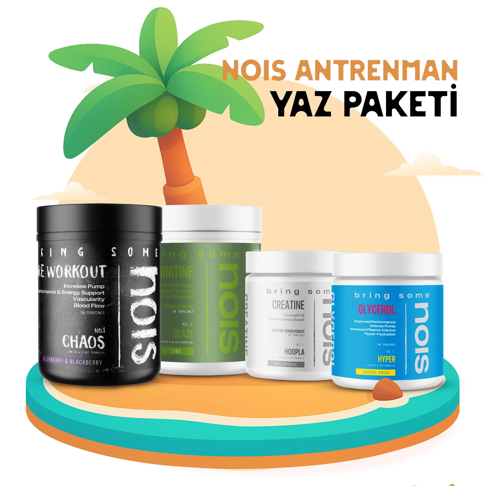 Bring Some NOIS Antrenman Yaz Paketi - Pre Workout, Karnitin, Kreatin, Glycerol | Yaz Performans Seti