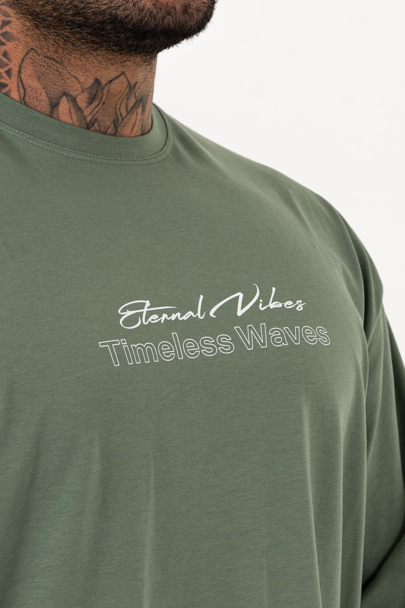 Timeless Waves Yeşil Oversize T-Shirt – Erkek Günlük Stil %100 Pamuk