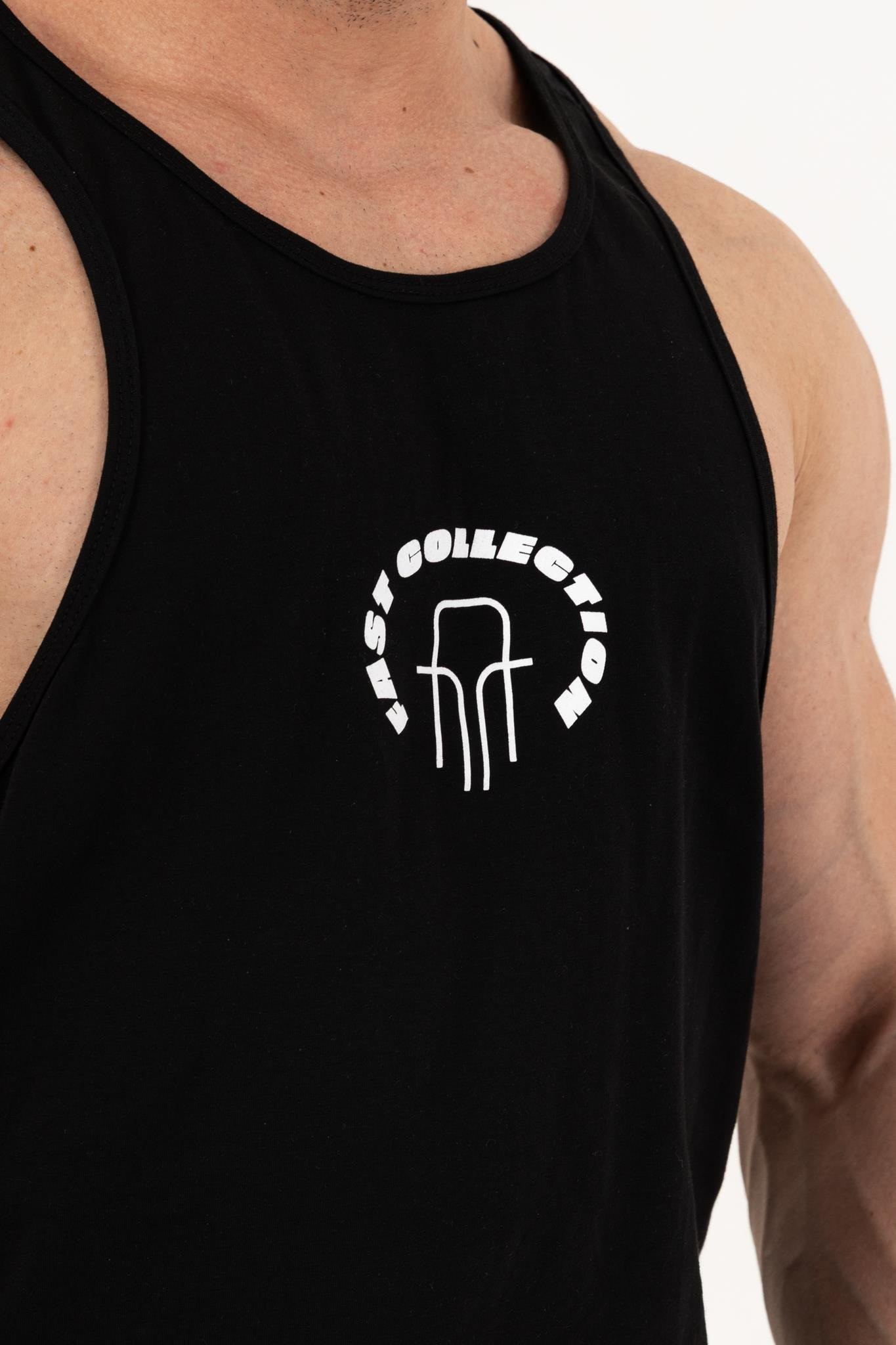 Erkek Siyah Oversize Atlet – Fast Collection Logo Baskılı Sporcu Atlet