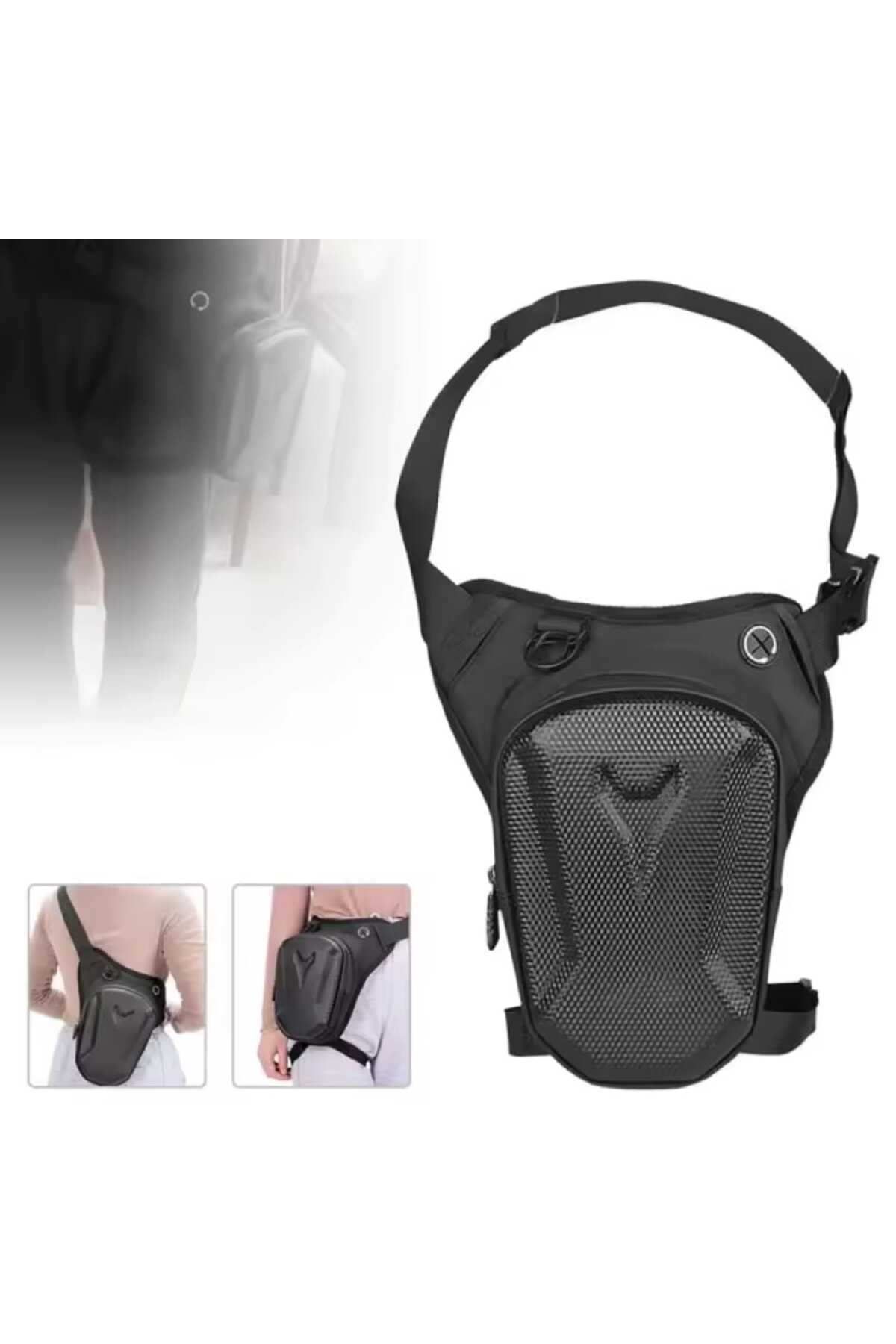 Erkek Siyah Karbon Desenli Motosiklet ve Outdoor Bel Çantası – Su Geçirmez Sert Korumalı Tasarım