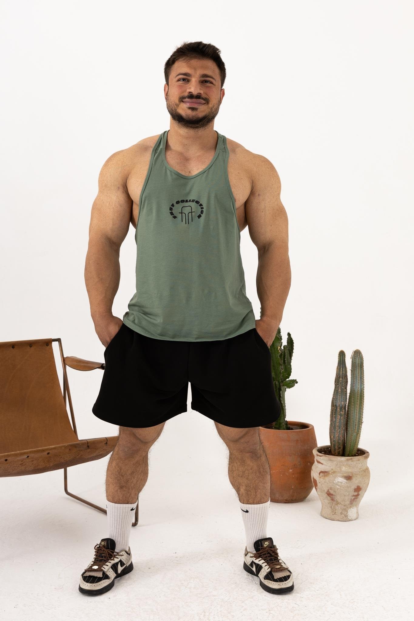 Erkek Yeşil Oversize Atlet – Fast Collection Logo Baskılı Sporcu Atlet