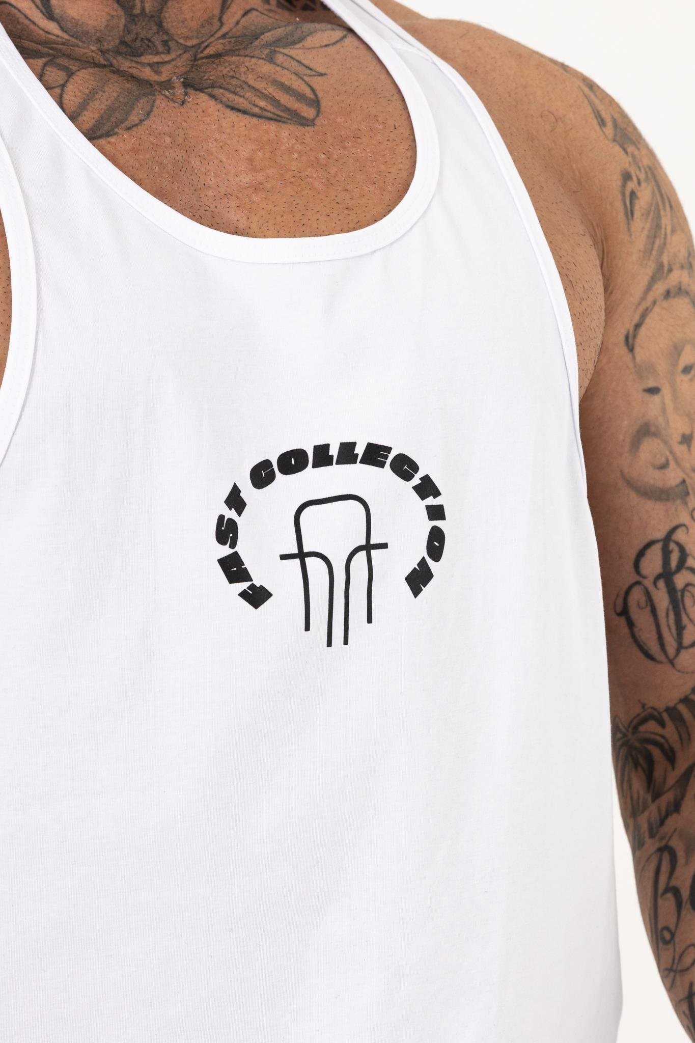 Erkek Beyaz Oversize Atlet – Fast Collection Logo Baskılı Sporcu Kesim