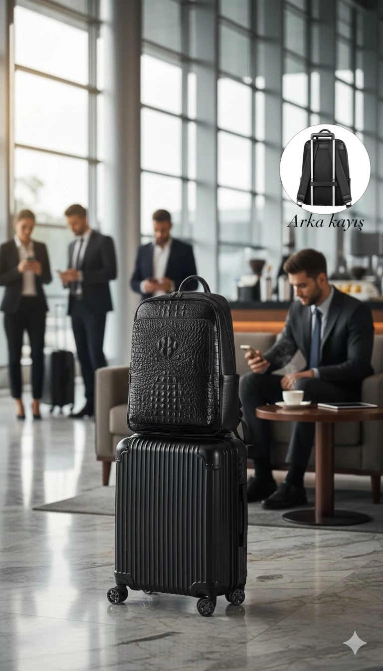 Erkek Siyah Timsah Derisi Desenli Laptop Sırt Çantası – 15.6 inç, Şık Deri Görünümlü, Günlük & İş