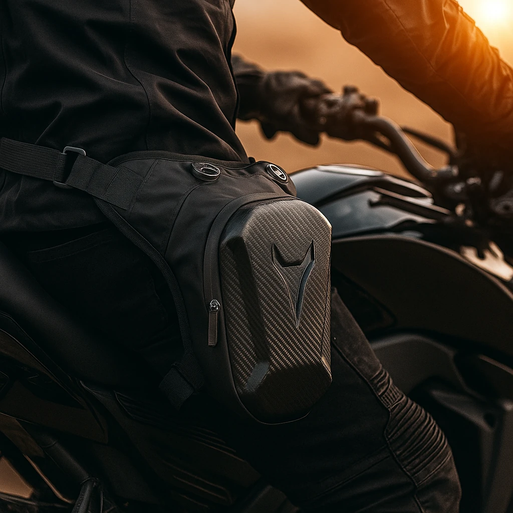 Erkek Siyah Karbon Desenli Motosiklet ve Outdoor Bel Çantası – Su Geçirmez Sert Korumalı Tasarım