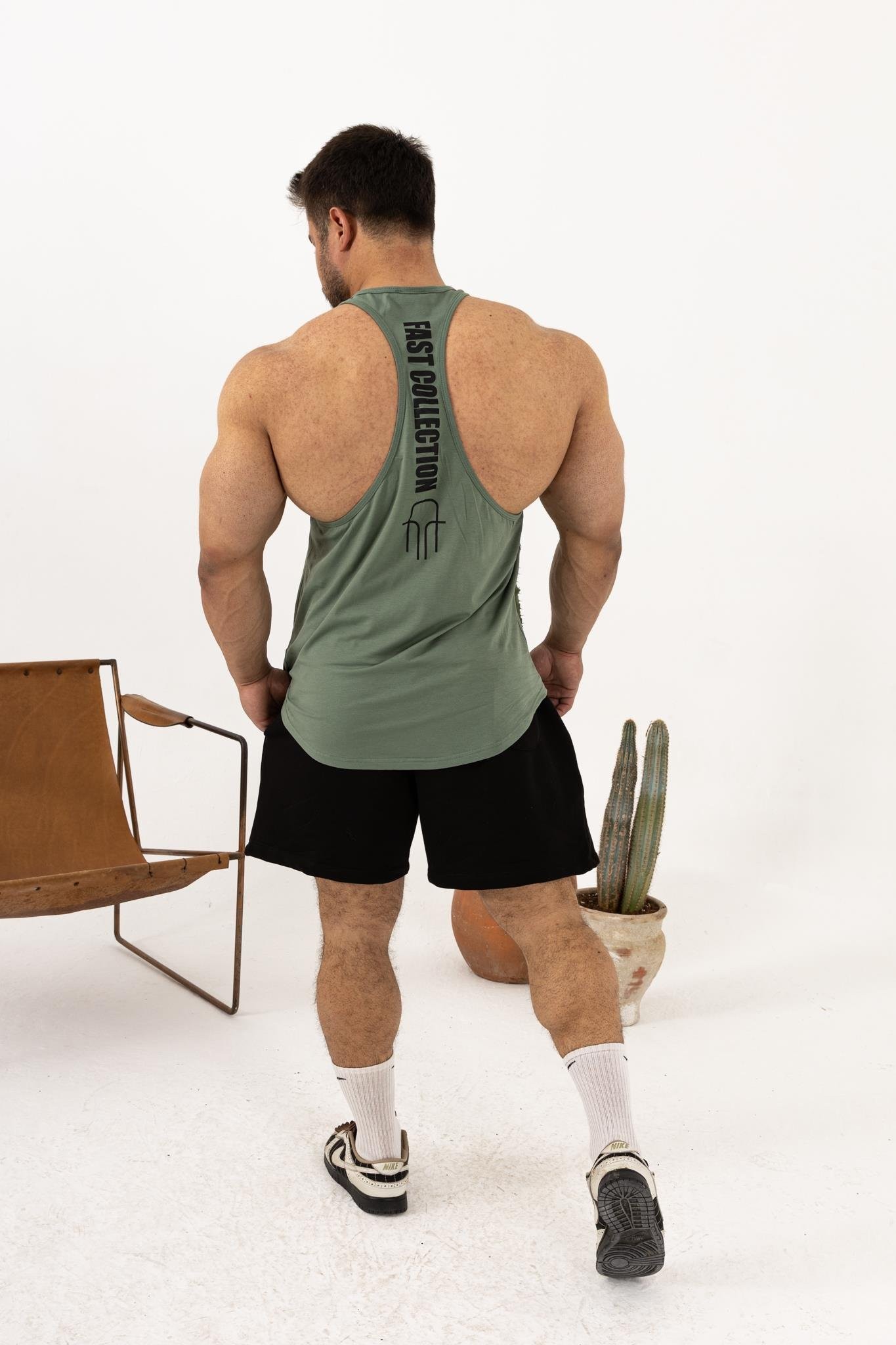 Erkek Yeşil Oversize Atlet – Fast Collection Logo Baskılı Sporcu Atlet
