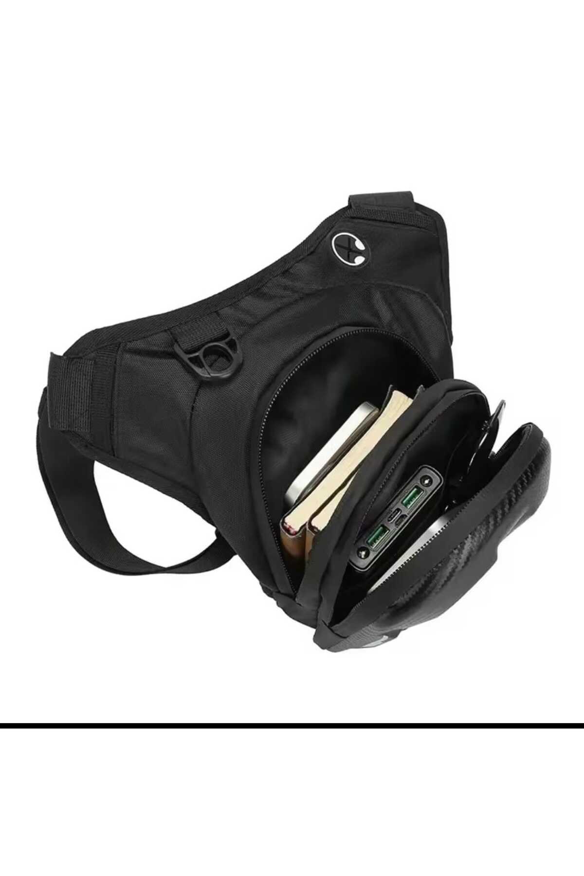 Erkek Siyah Karbon Desenli Motosiklet ve Outdoor Bel Çantası – Su Geçirmez Sert Korumalı Tasarım