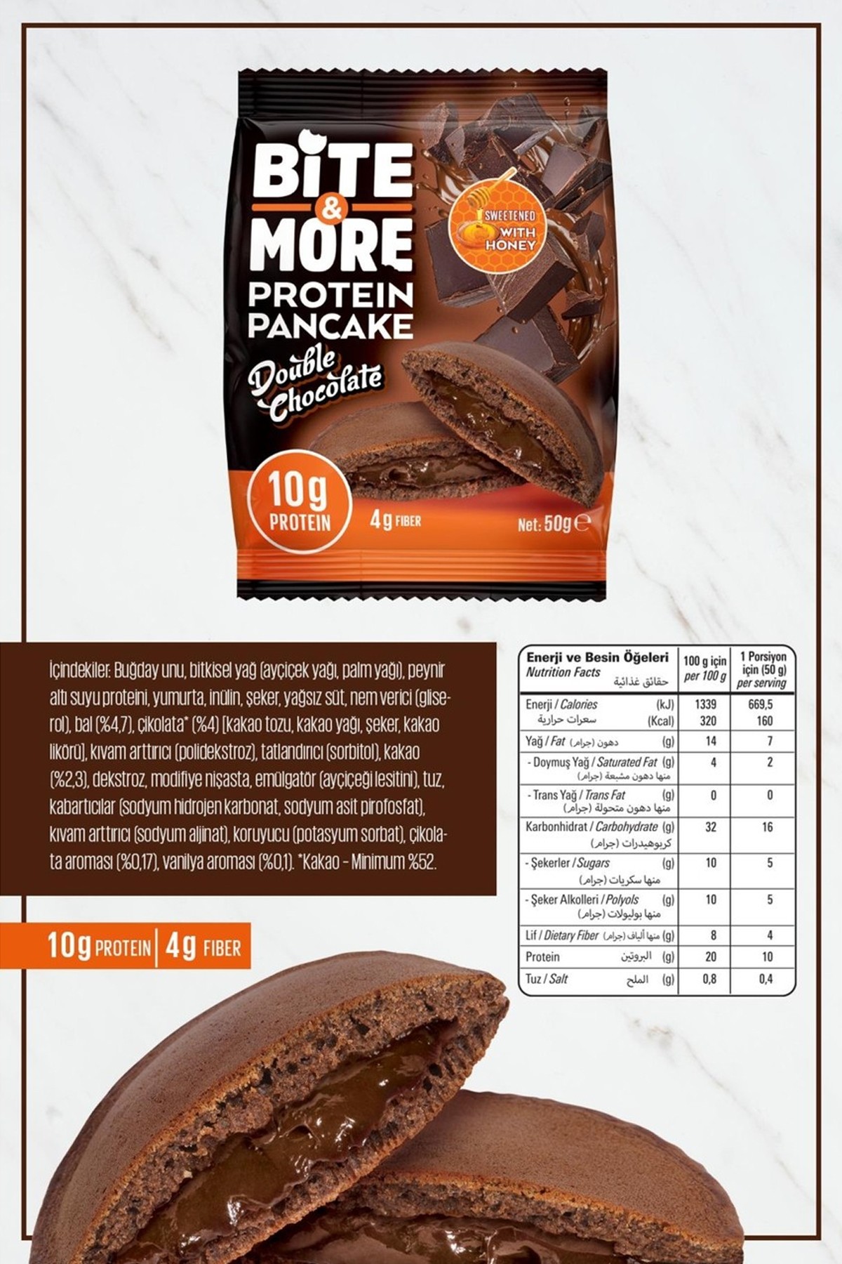 Bite & More Protein Pancake 50 GR - Double Chocolate - 12 Adet