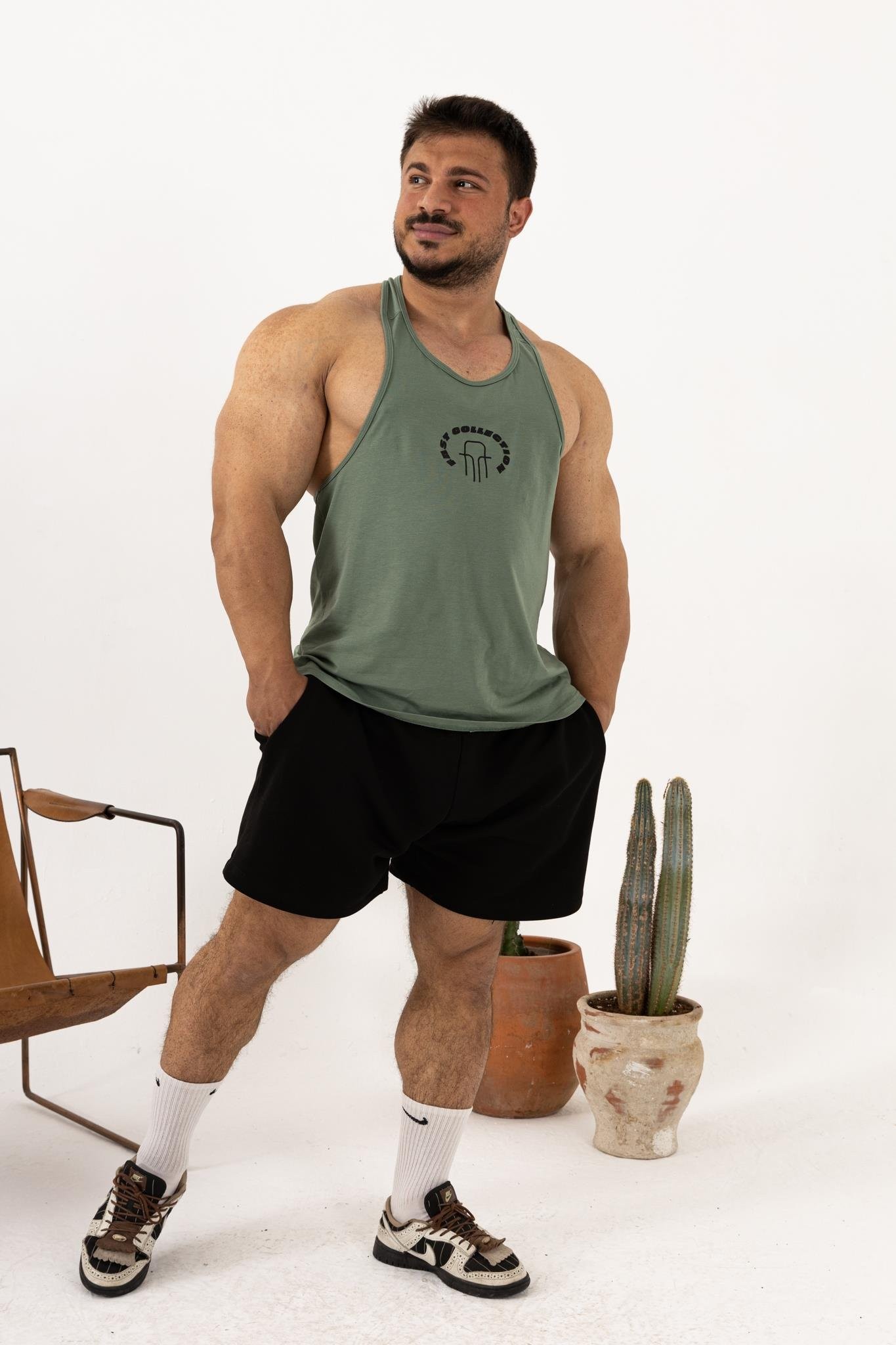 Erkek Yeşil Oversize Atlet – Fast Collection Logo Baskılı Sporcu Atlet