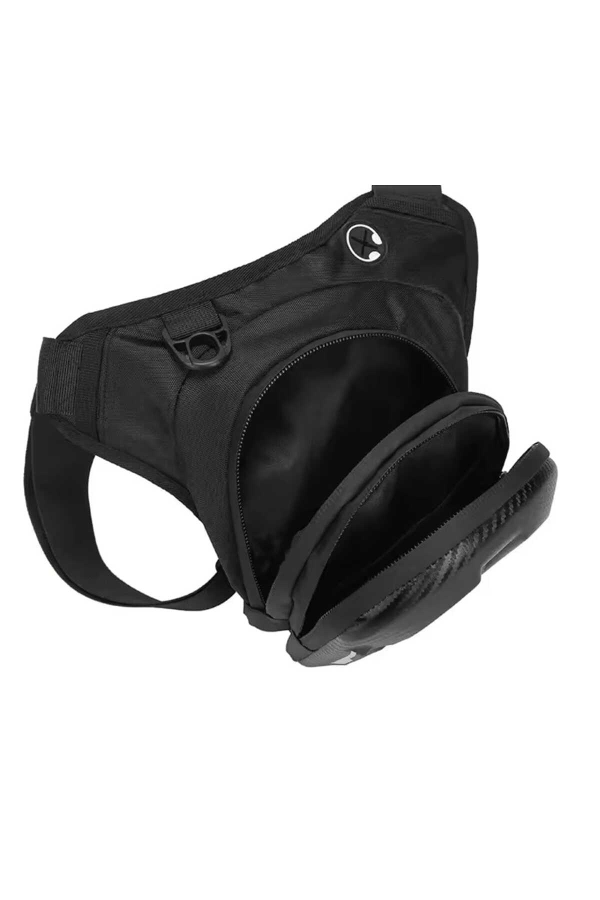 Erkek Siyah Karbon Desenli Motosiklet ve Outdoor Bel Çantası – Su Geçirmez Sert Korumalı Tasarım